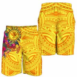 Polynesian Hawaii Kanaka Maoli Men Shorts - Hibiscus Flowers & Polynesian Patterns
