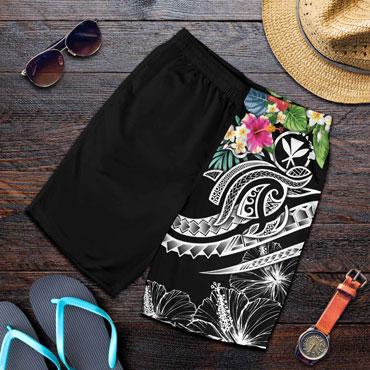 Polynesian Hawaii Kanaka Maoli Men Shorts - Summer Plumeria (Black)
