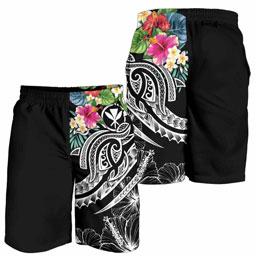 Polynesian Hawaii Kanaka Maoli Men Shorts - Summer Plumeria (Black)