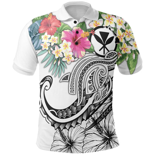 Polynesian Hawaii Kanaka Maoli Polo - Summer Plumeria (White)