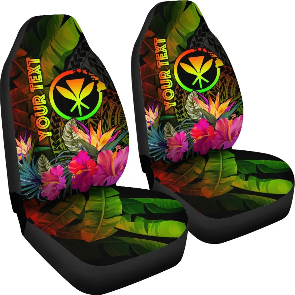 Polynesian Hawaii Kanaka Maoli Polynesian Personalised Car Seat Covers - Hibiscus and Banana Leaves