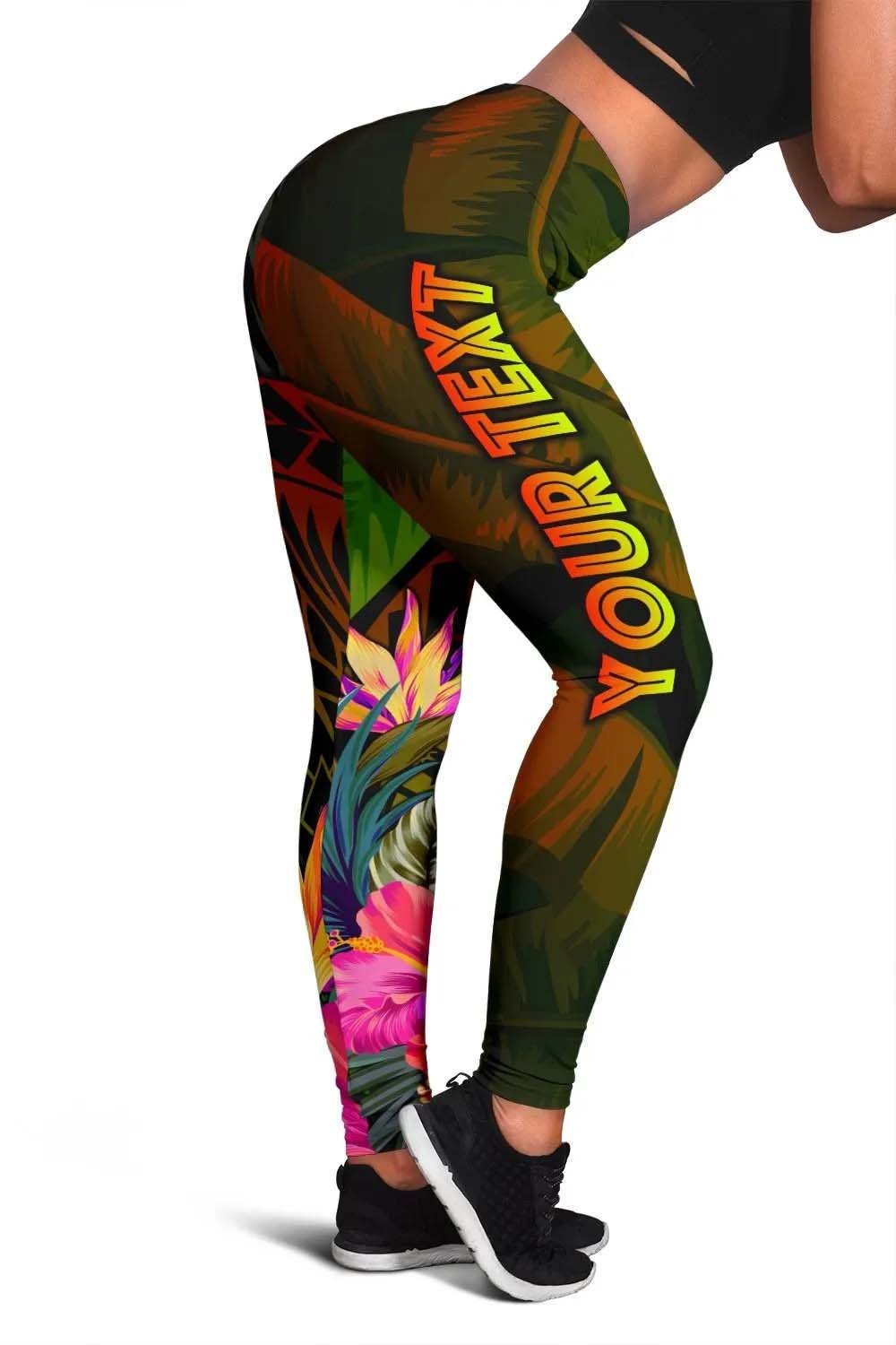 Polynesian Hawaii Kanaka Maoli Polynesian Personalised Legging -  Hibiscus and Banana Leaves