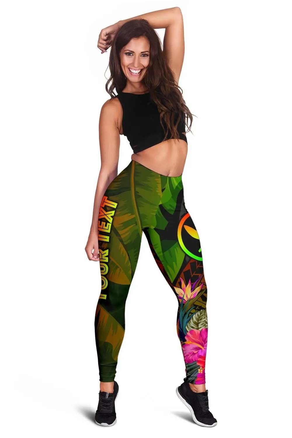 Polynesian Hawaii Kanaka Maoli Polynesian Personalised Legging -  Hibiscus and Banana Leaves