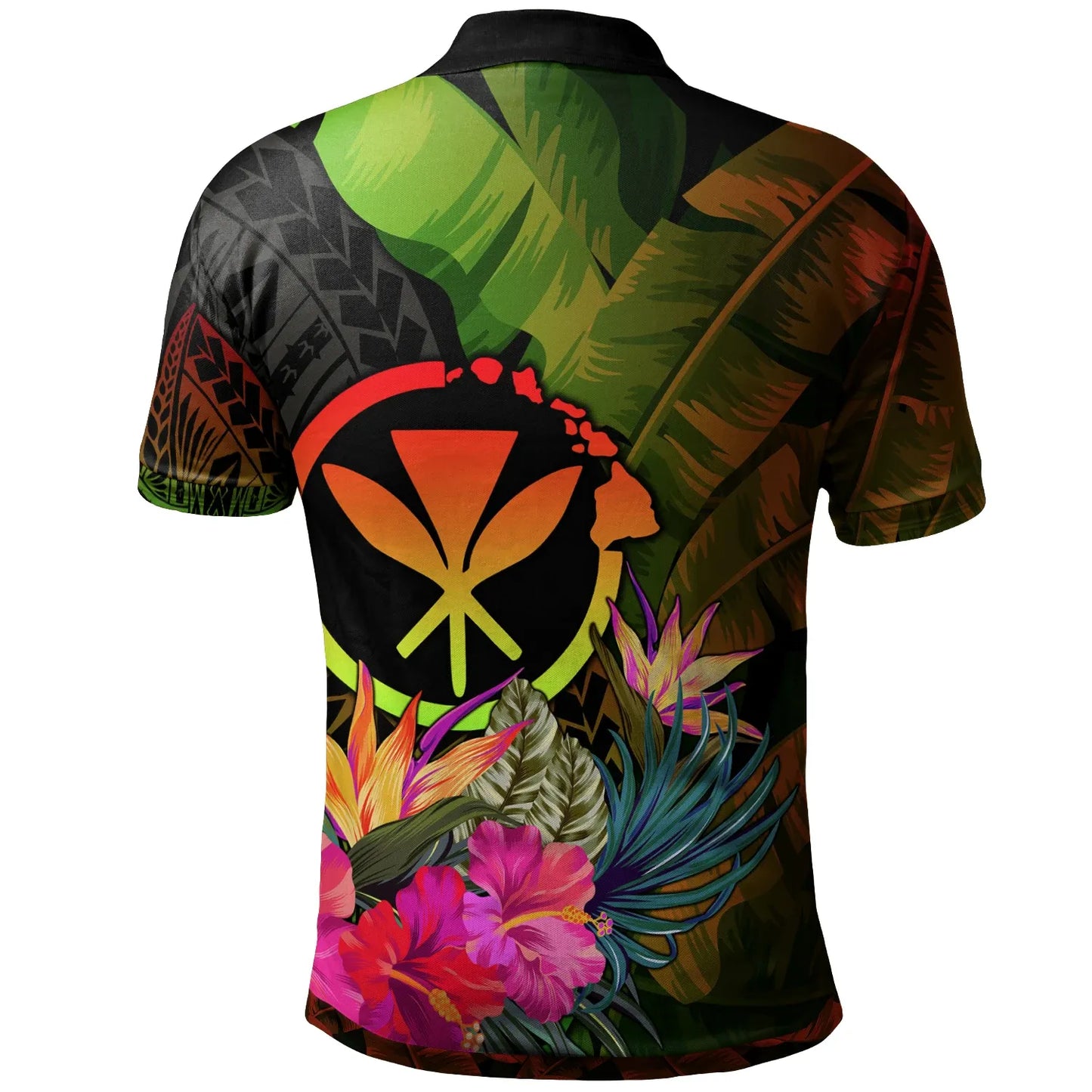 Polynesian Hawaii Kanaka Maoli Polynesian Polo -  Hibiscus and Banana Leaves