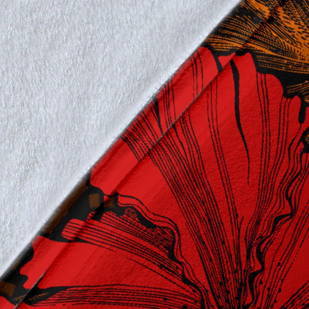 Polynesian Hawaii  Kanaka Maoli Premium Blanket - Humpback Whale with Hibiscus (Golden)