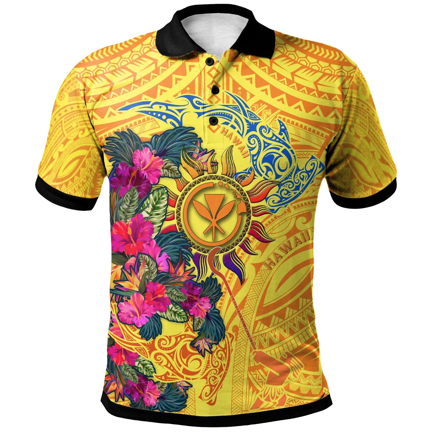 Polynesian Hawaii Kanaka Maoli Polo Shirts - Hibiscus Flowers & Polynesian Patterns