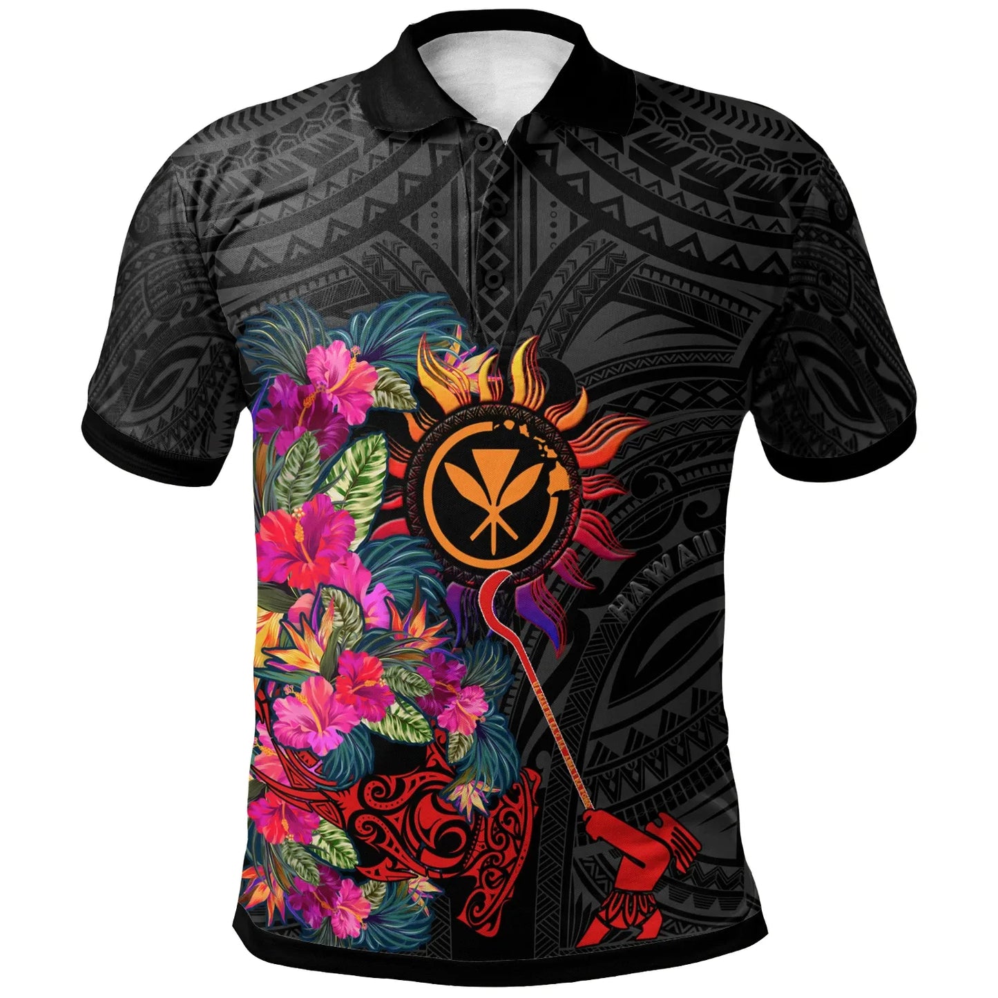 Polynesian Hawaii Kanaka Maoli Polo Shirts - Hibiscus Flowers & Polynesian Patterns