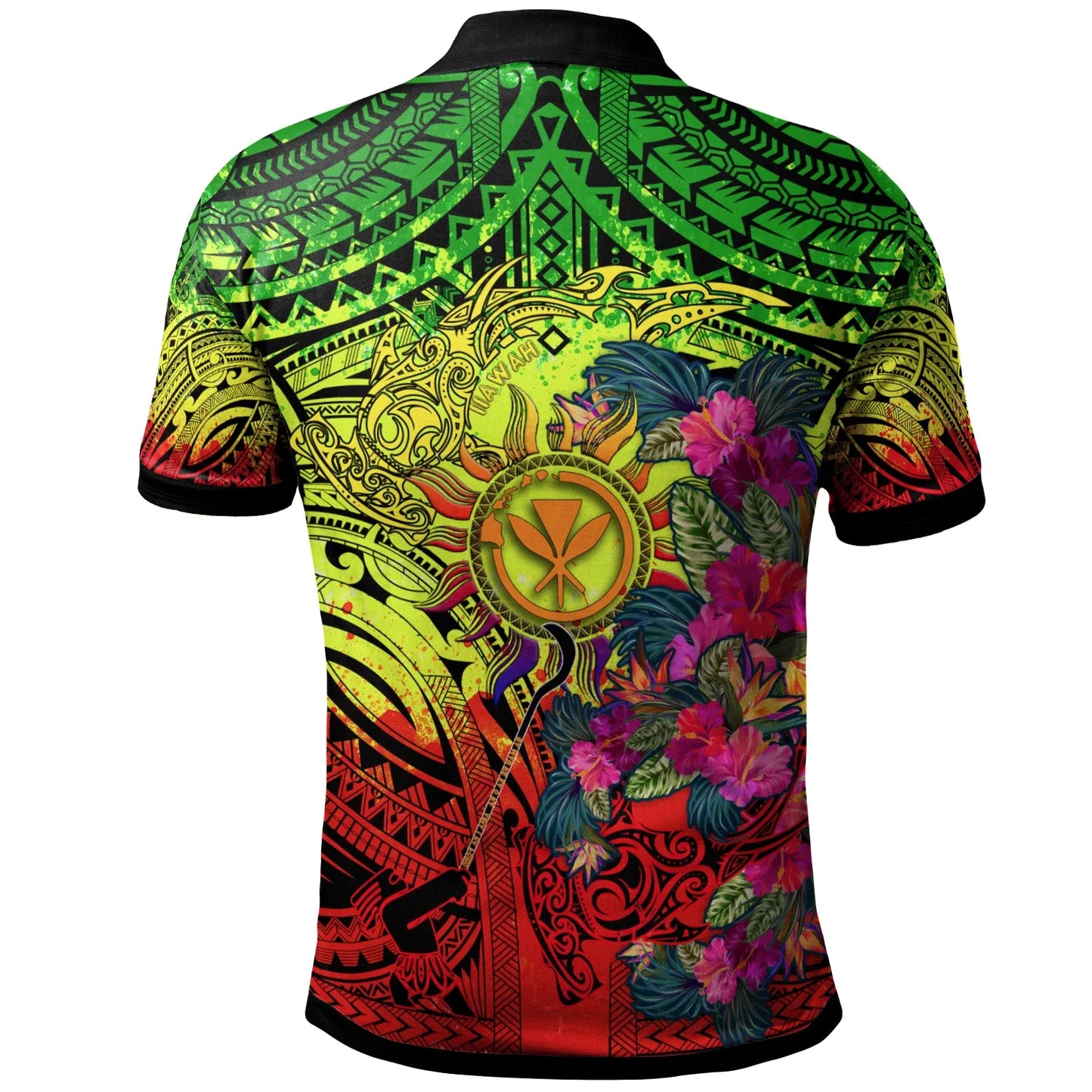 Polynesian Hawaii Kanaka Maoli Polo Shirts - Hibiscus Flowers & Polynesian Patterns