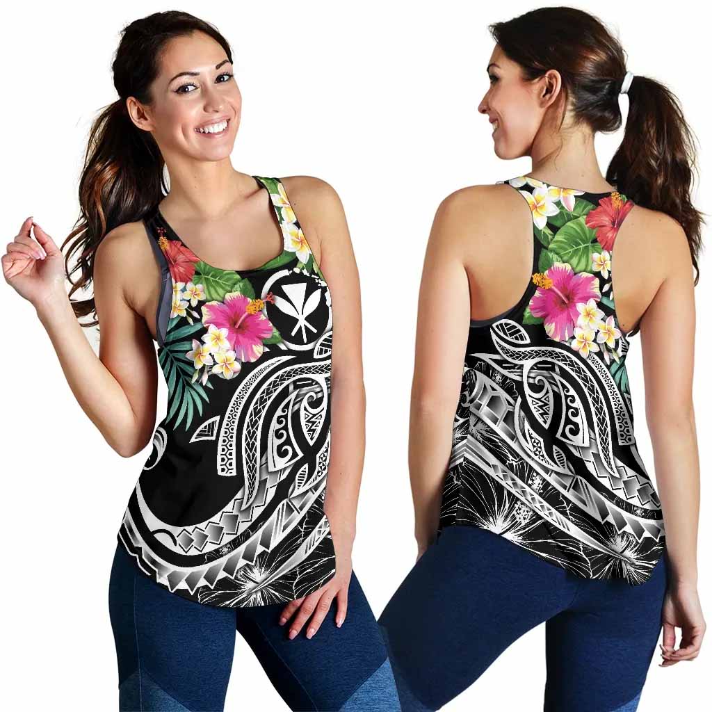 Polynesian Hawaii Kanaka Maoli Women Racerback Tank - Summer Plumeria (Black)