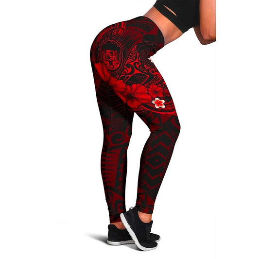 Polynesian Hawaii Legging - Humpback Whale with Hibiscus (Red)