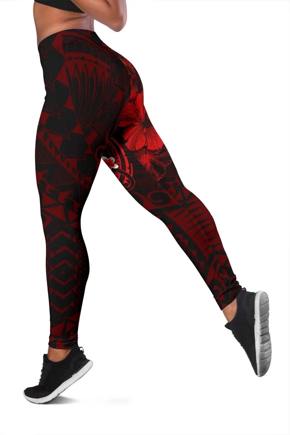 Polynesian Hawaii Legging - Humpback Whale with Hibiscus (Red)