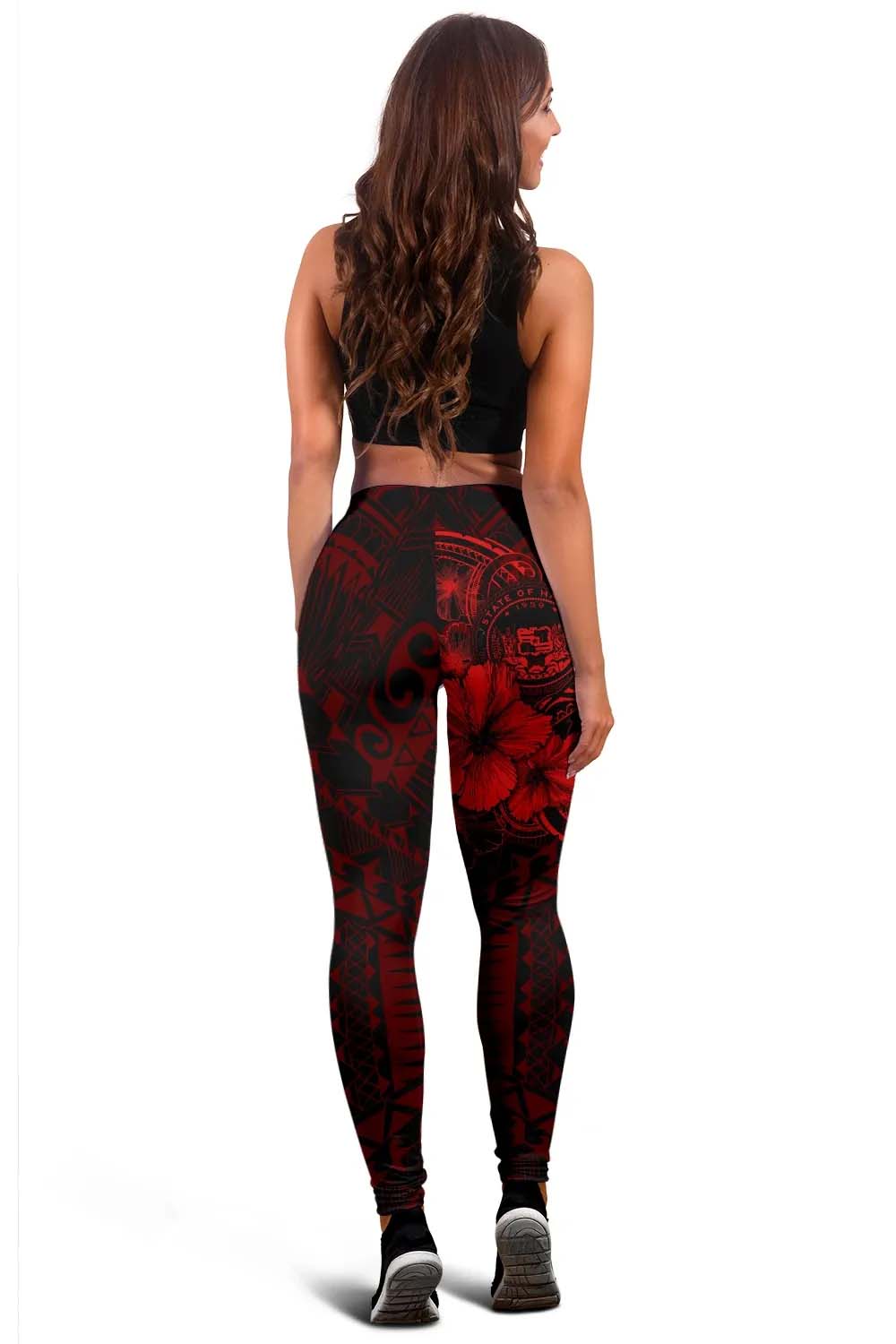 Polynesian Hawaii Legging - Humpback Whale with Hibiscus (Red)