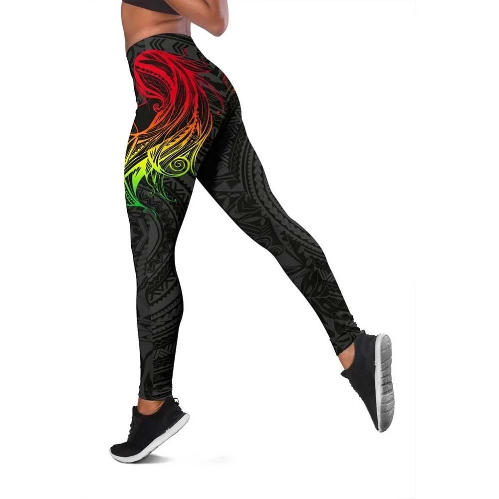 Polynesian Hawaii Legging - Kanaka Maoli Girl Hair Plumeria
