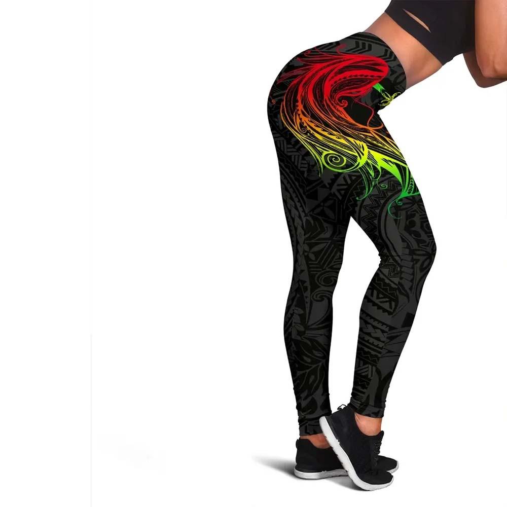 Polynesian Hawaii Legging - Kanaka Maoli Girl Hair Plumeria