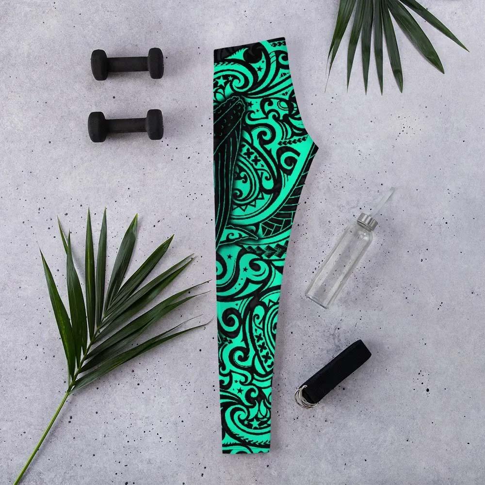 Polynesian Hawaii Legging - Polynesian Turquoise Humpback Whale