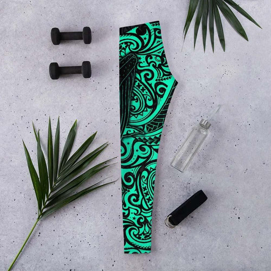 Polynesian Hawaii Legging - Polynesian Turquoise Humpback Whale