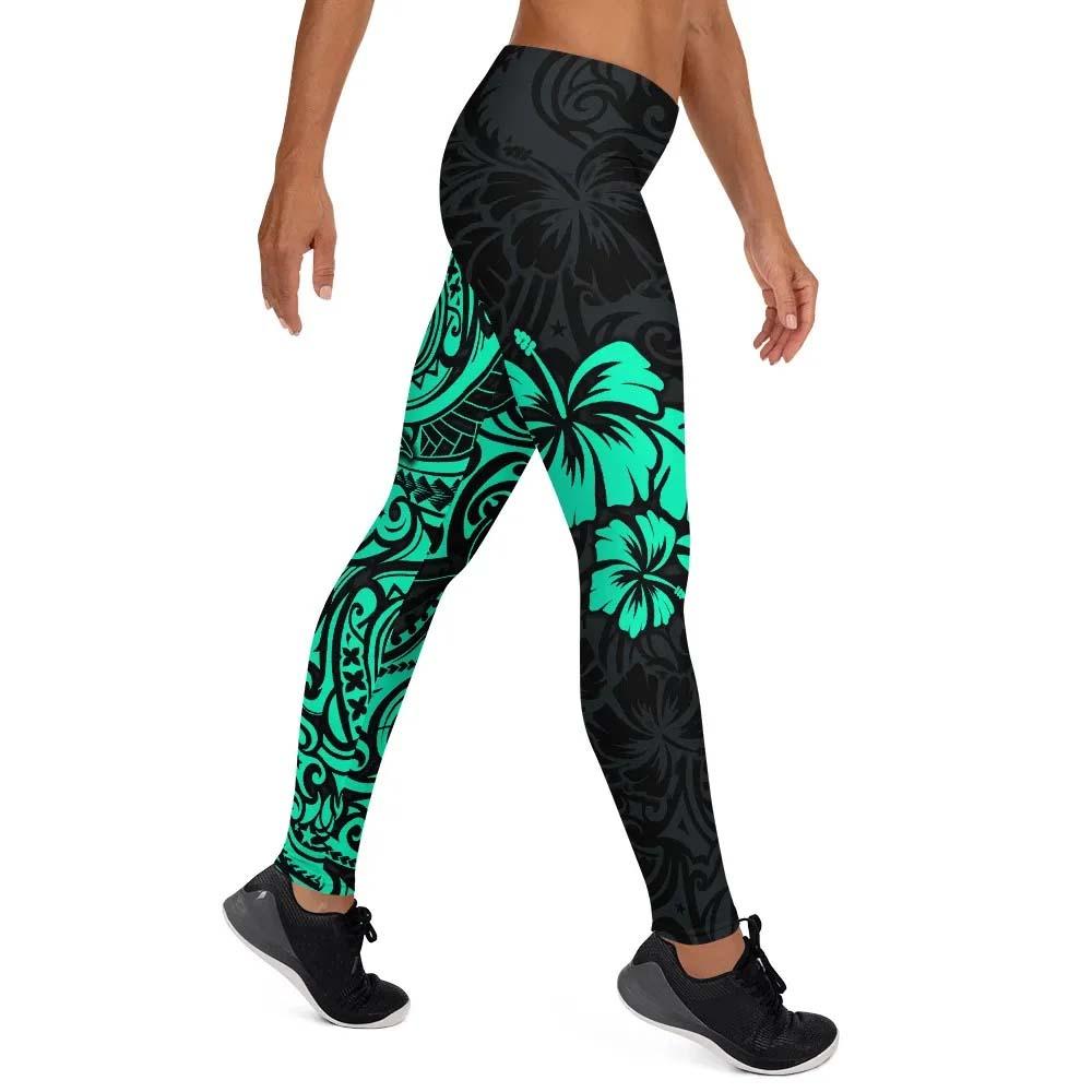 Polynesian Hawaii Legging - Polynesian Turquoise Humpback Whale