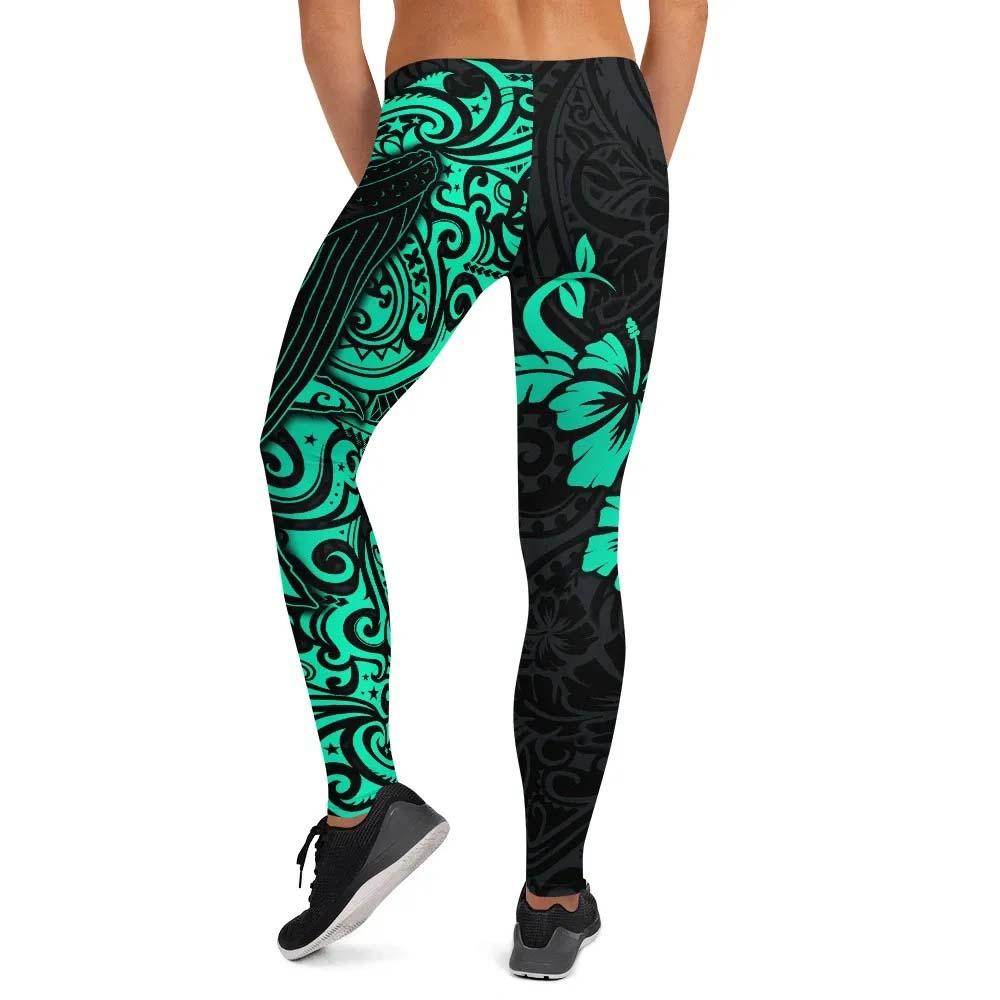 Polynesian Hawaii Legging - Polynesian Turquoise Humpback Whale