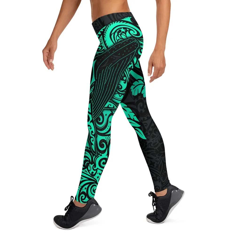 Polynesian Hawaii Legging - Polynesian Turquoise Humpback Whale