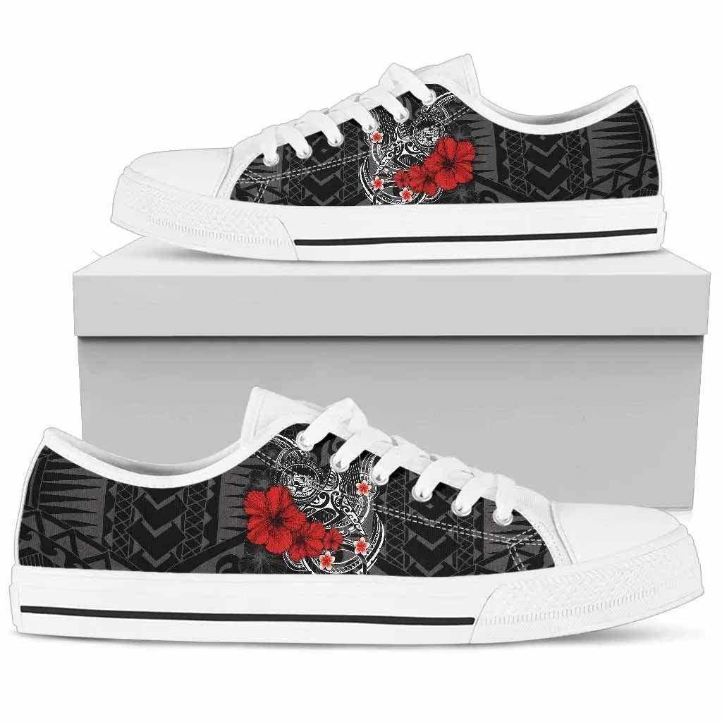 Polynesian Hawaii Low Top Shoes - Humpback Whale with Hibiscus (White)