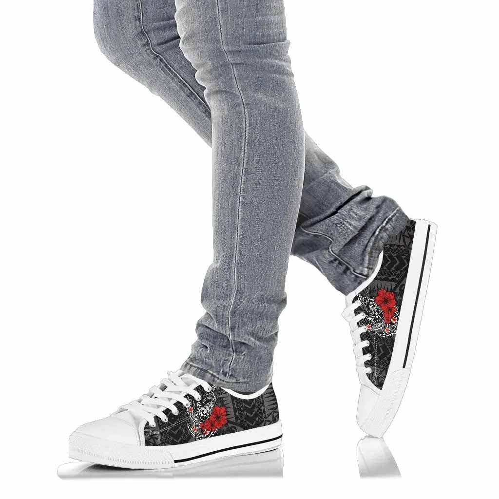 Polynesian Hawaii Low Top Shoes - Humpback Whale with Hibiscus (White)