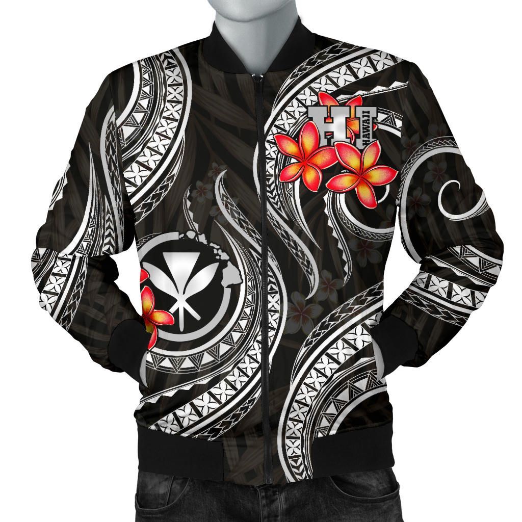 Polynesian Hawaii Bomber Jacket - Black Plumeria
