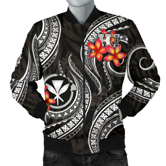 Polynesian Hawaii Bomber Jacket - Black Plumeria