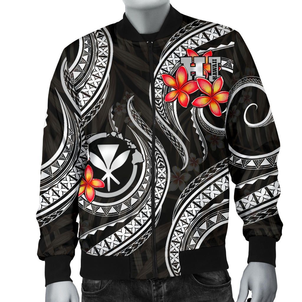 Polynesian Hawaii Bomber Jacket - Black Plumeria