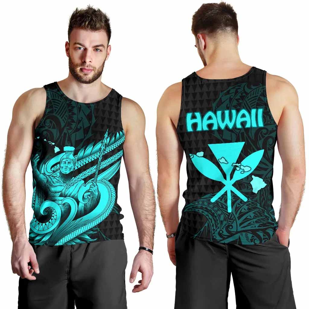 Polynesian Hawaii Men Tank Top - Kamehameha King Emerald Color