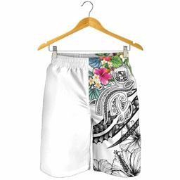 Polynesian Hawaii Men Shorts - Summer Plumeria (White)