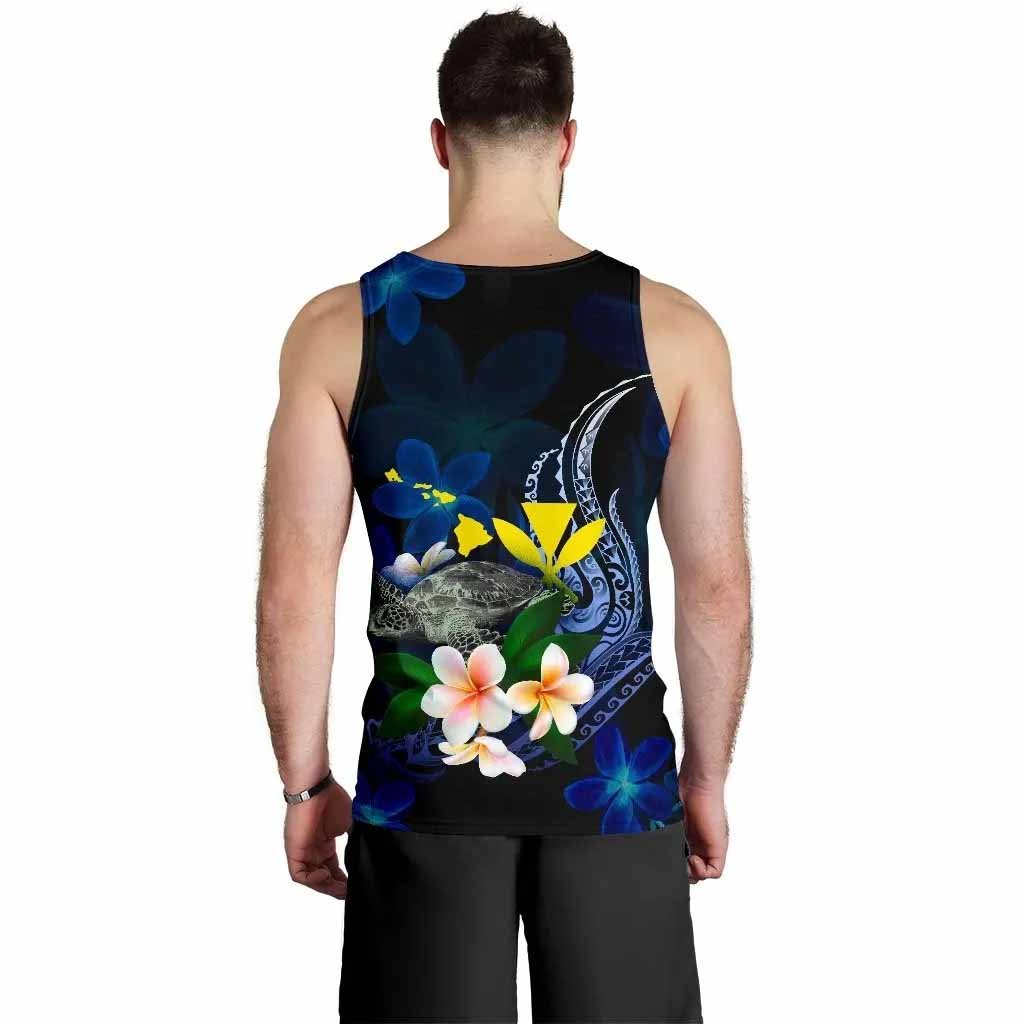 Polynesian Hawaii Men Tank Top - Turtle With Plumeria Flowers