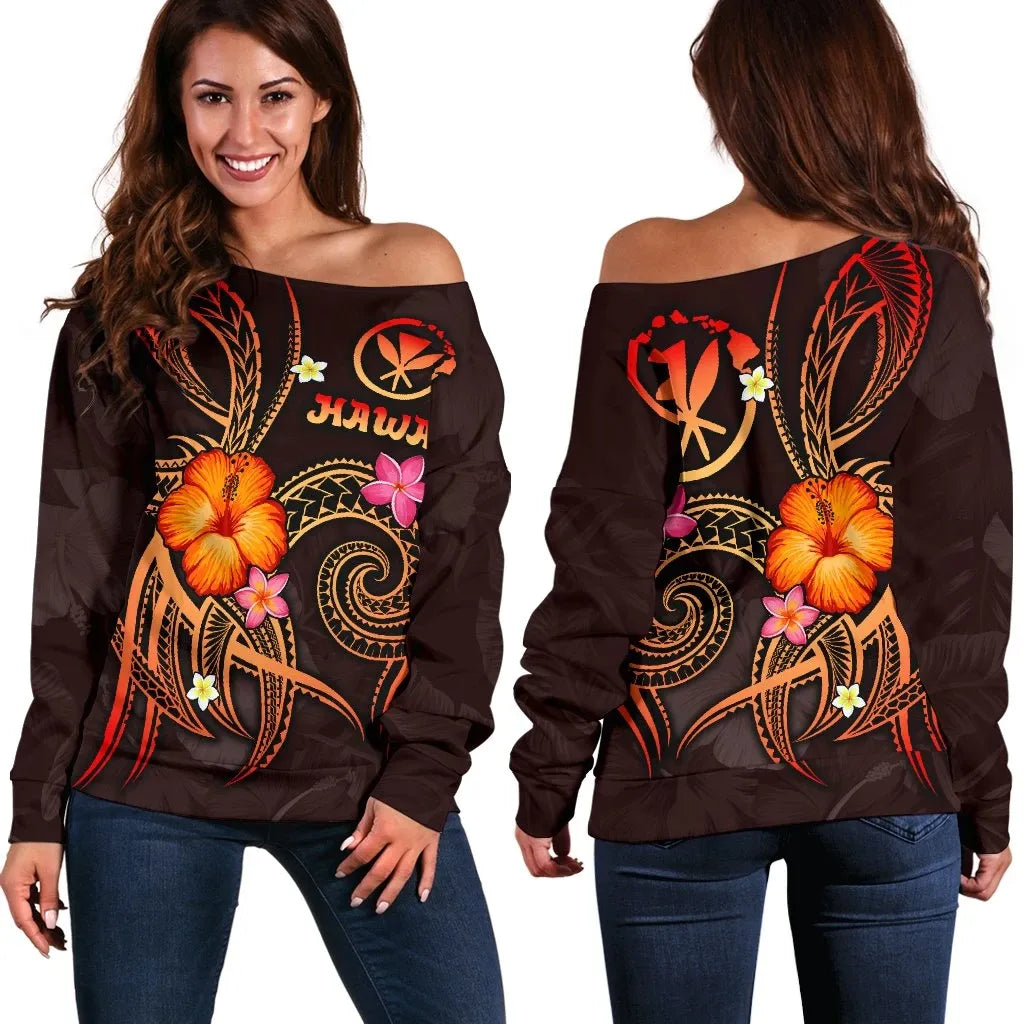 Polynesian Hawaii Off Shoulder - Legend of Kanaka Maoli (Red)
