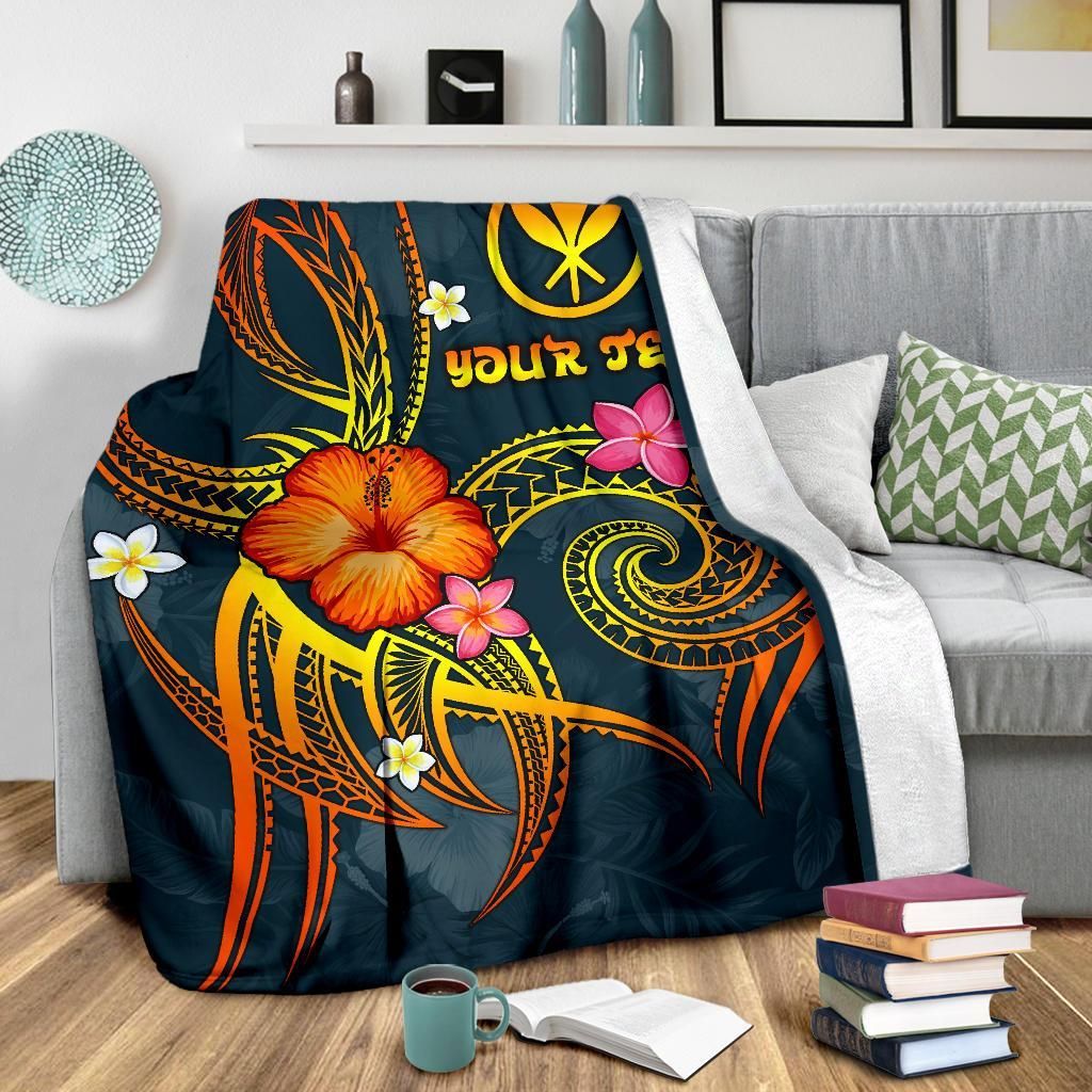 Polynesian Hawaii Personalised Blanket - Legend of Kanaka Maoli (Blue)