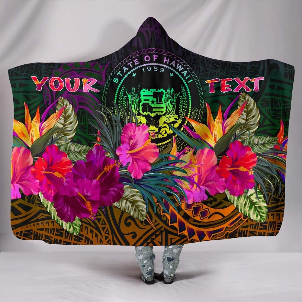Polynesian Hawaii Personalised Hooded Blanket - Summer Hibiscus