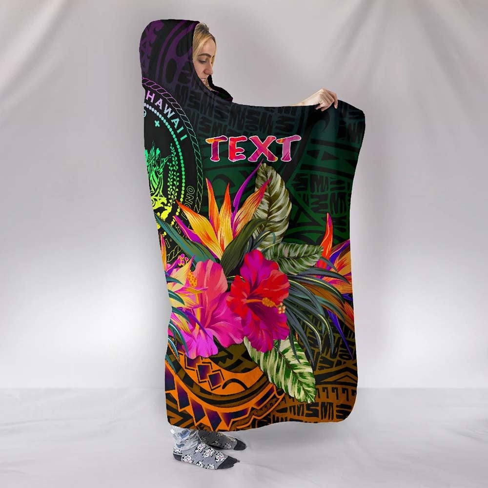 Polynesian Hawaii Personalised Hooded Blanket - Summer Hibiscus