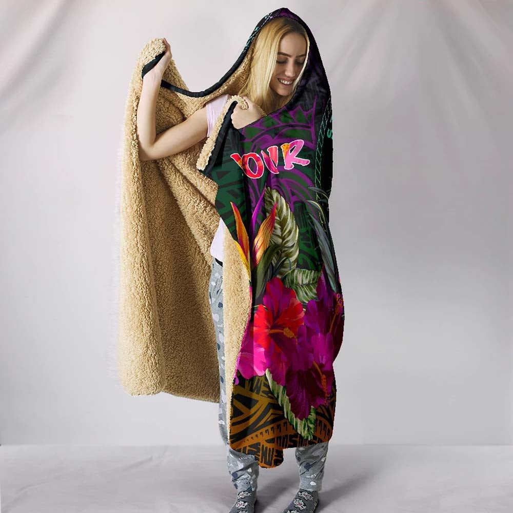 Polynesian Hawaii Personalised Hooded Blanket - Summer Hibiscus