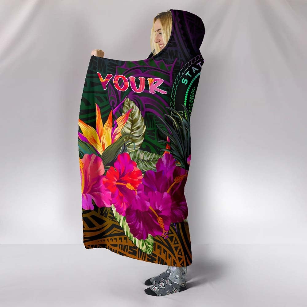 Polynesian Hawaii Personalised Hooded Blanket - Summer Hibiscus