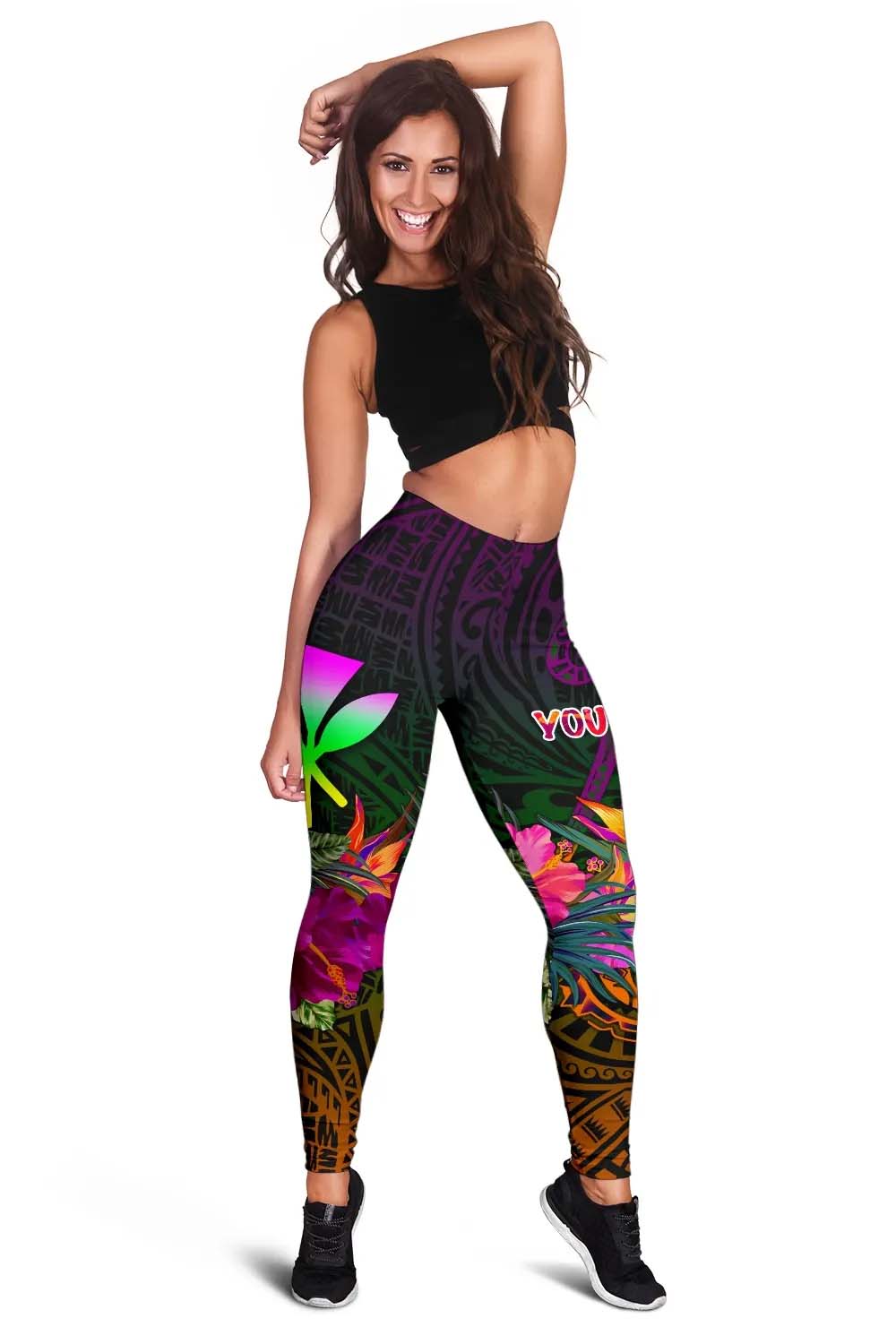 Polynesian Hawaii Personalised  Kanaka Maoli Legging - Summer Hibiscus