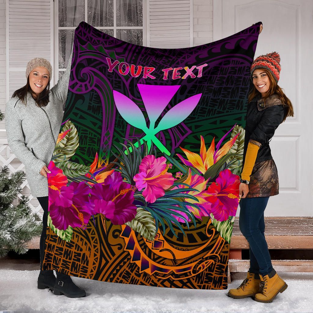 Polynesian Hawaii Personalised  Kanaka Maoli Premium Blanket - Summer Hibiscus