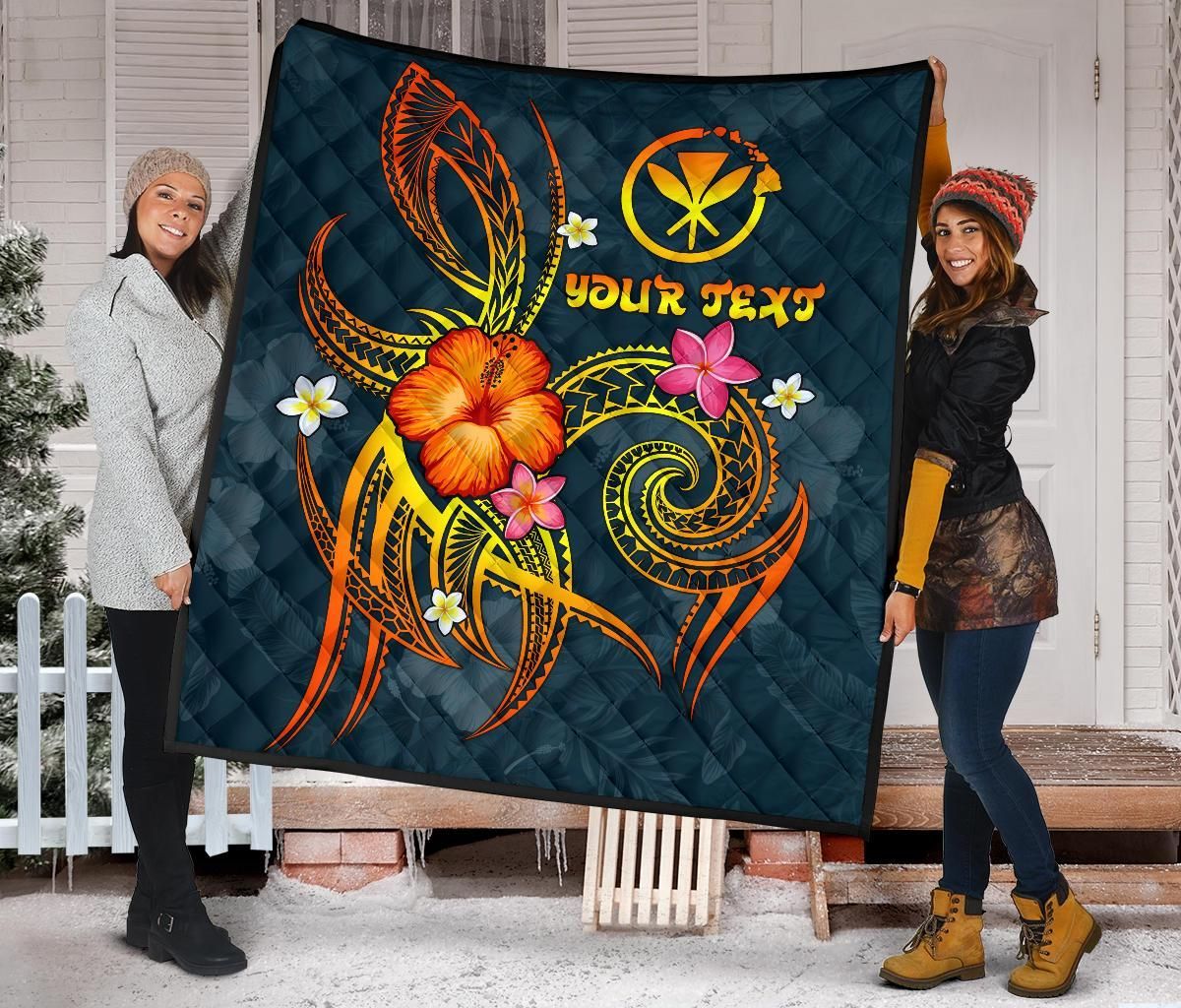 Polynesian Hawaii Personalised Pemium Quilt - Legend of Kanaka Maoli (Blue)