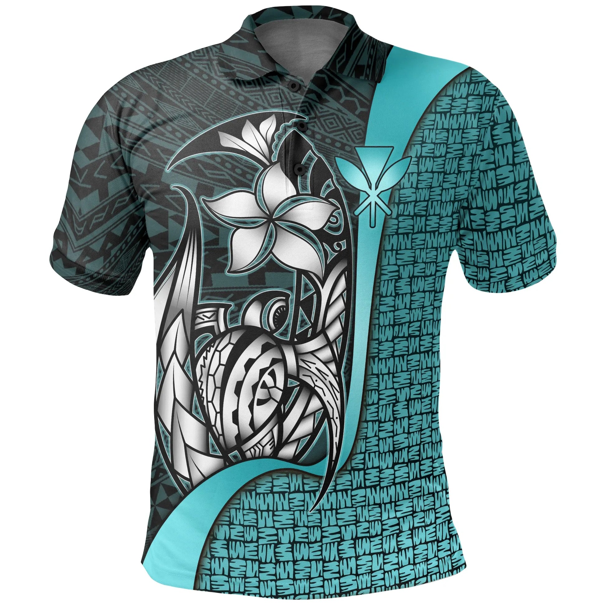 Polynesian Hawaii Polo Shirt Kanaka Maoli Turquoise - Turtle with Hook