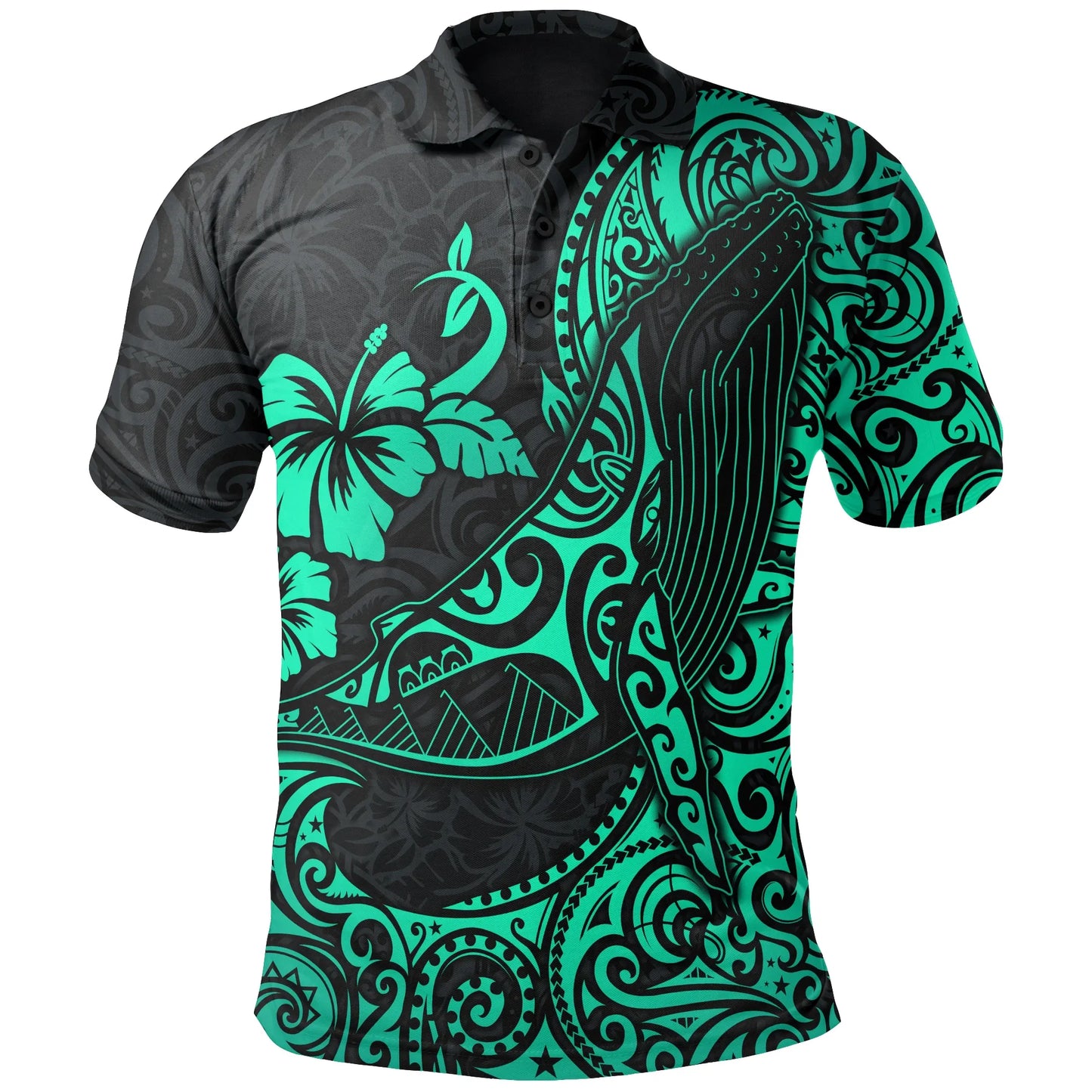 Polynesian Hawaii Polo Shirt - Polynesian Turquoise Humpback Whale