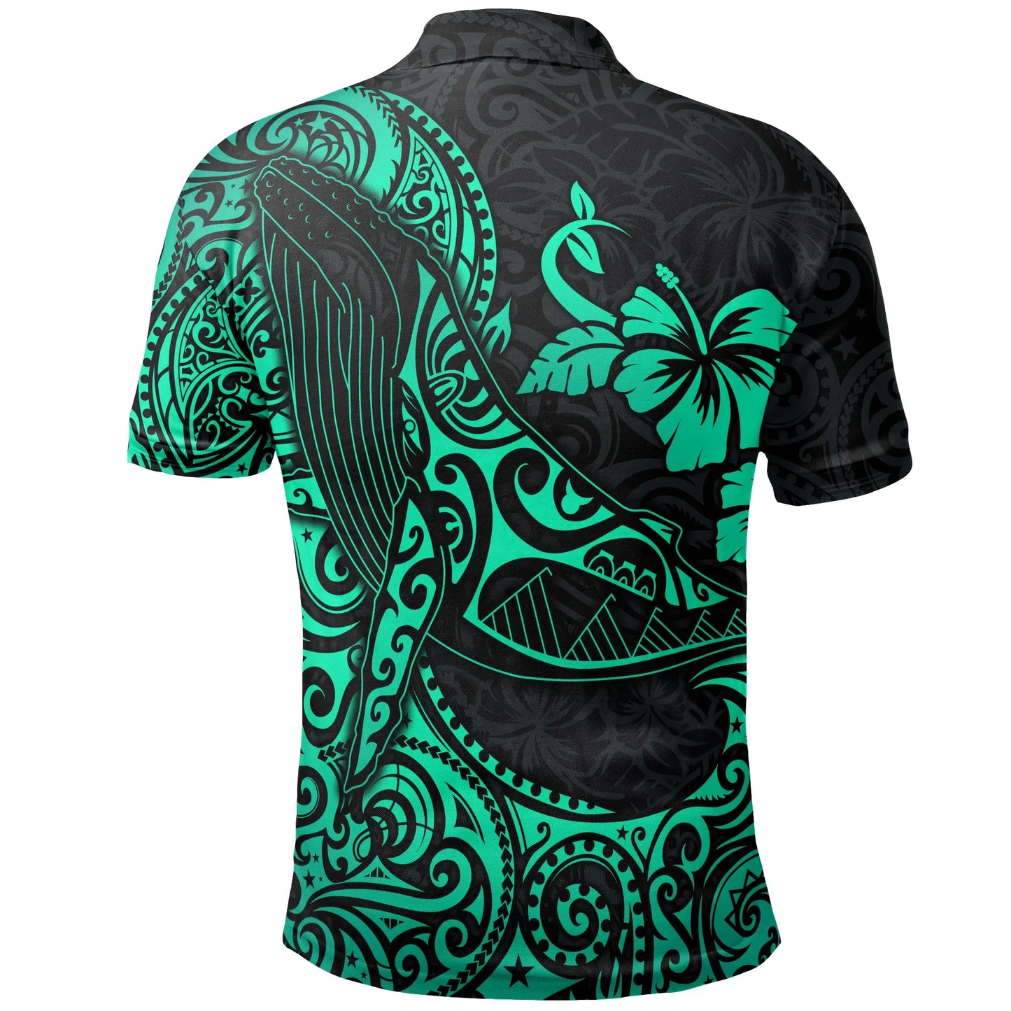 Polynesian Hawaii Polo Shirt - Polynesian Turquoise Humpback Whale