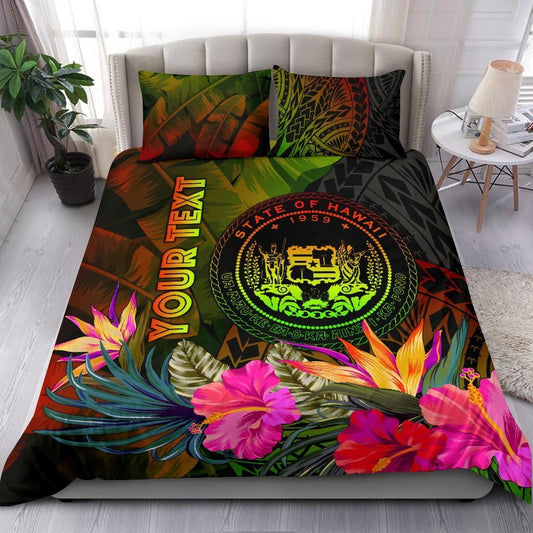 Polynesian Hawaii Polynesian Personalised Bedding Set - Hibiscus And Banana Leaves