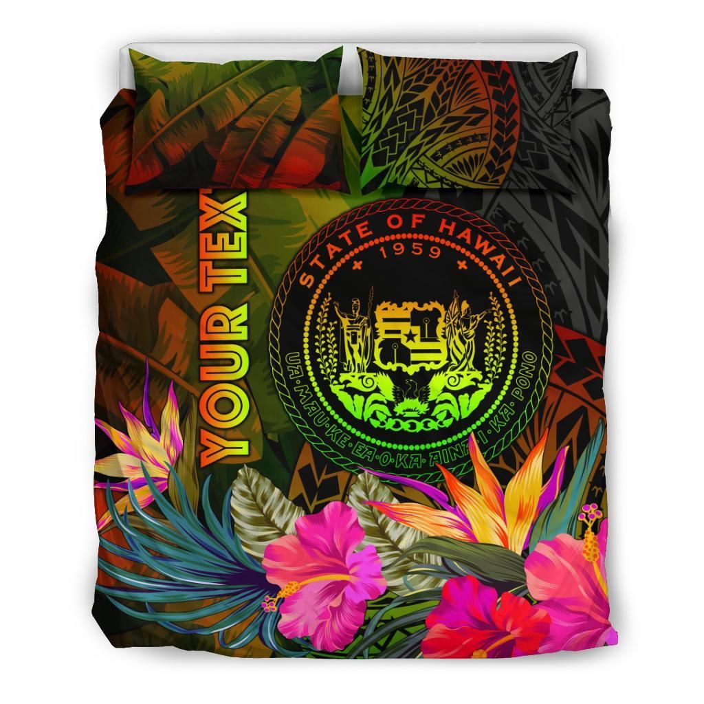 Polynesian Hawaii Polynesian Personalised Bedding Set - Hibiscus And Banana Leaves