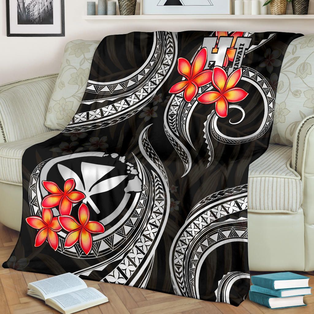 Polynesian Hawaii Premium Blanket - Black Plumeria