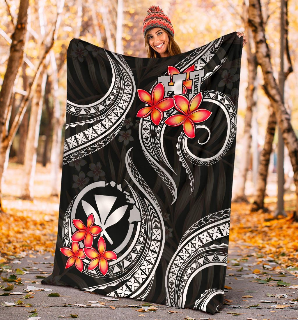 Polynesian Hawaii Premium Blanket - Black Plumeria