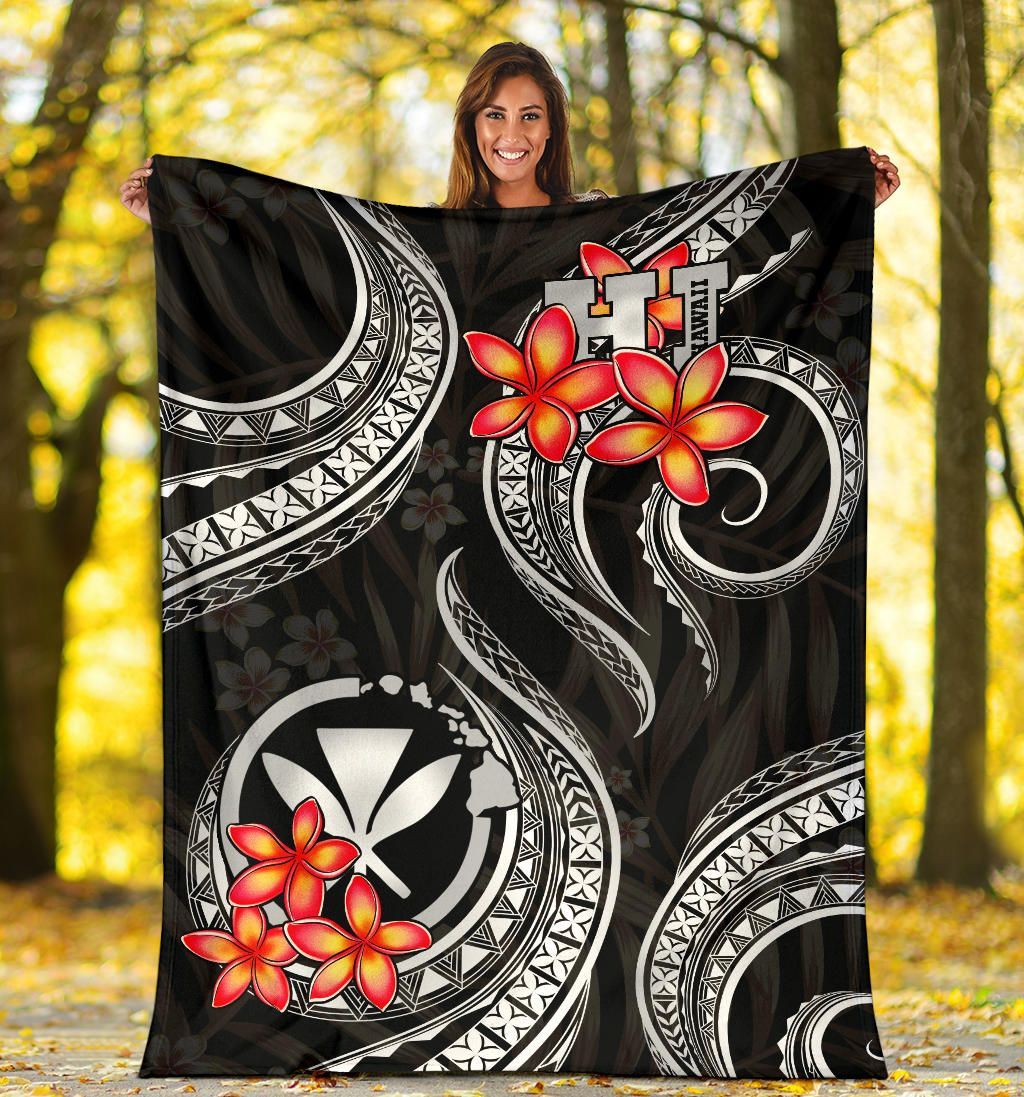Polynesian Hawaii Premium Blanket - Black Plumeria