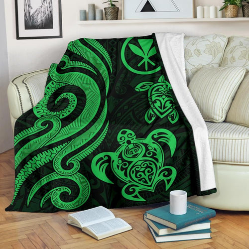 Polynesian Hawaii Premium Blanket - Green Tentacle Turtle