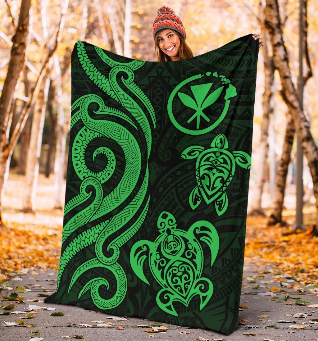 Polynesian Hawaii Premium Blanket - Green Tentacle Turtle